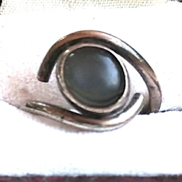 VINTAGE 925 Sterling Silver Blk MoonStone Eye Ring - Picture 3 of 8